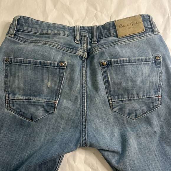 Robert Graham Mens Slim Jim Jeans Light Wash Distressed Paint Denim 32x32 Italy - Picture 4 of 7